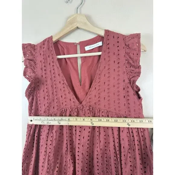 Mustard Seed Rust Eyelet Romper Dress Women’s S Terracotta Ruffle Boho Playsuit - Picture 13 of 16